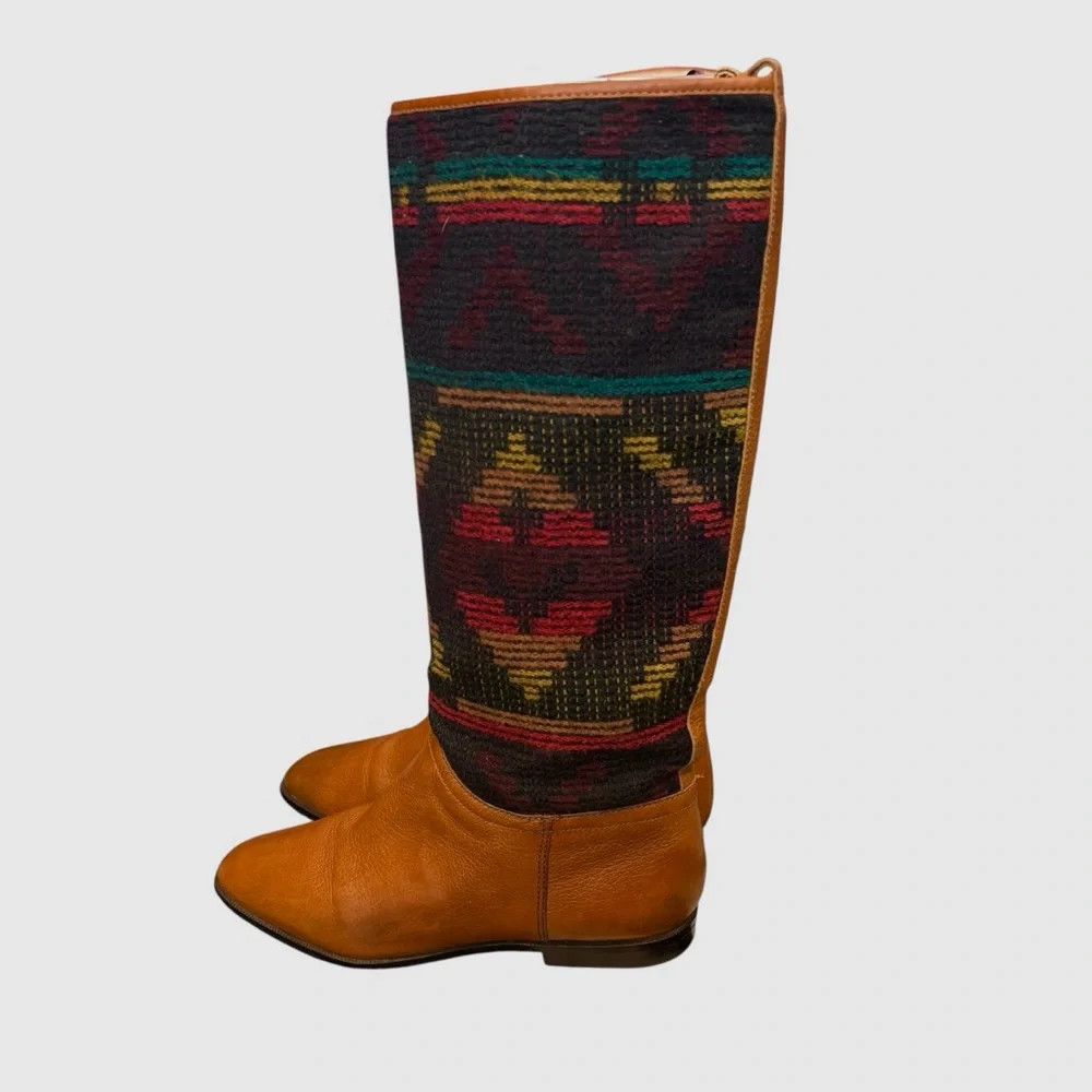 Vintage Unisa Aztec Western Boho Multicolor Knee-High Leather Boots